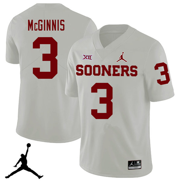 Jordan Brand Men #3 Connor McGinnis Oklahoma Sooners 2018 College Football Jerseys Sale-White - Click Image to Close